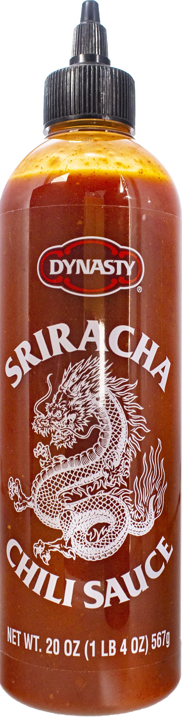 Dynasty Sriracha 20 oz bottle on kitchen counter for versatile flavor boost.
