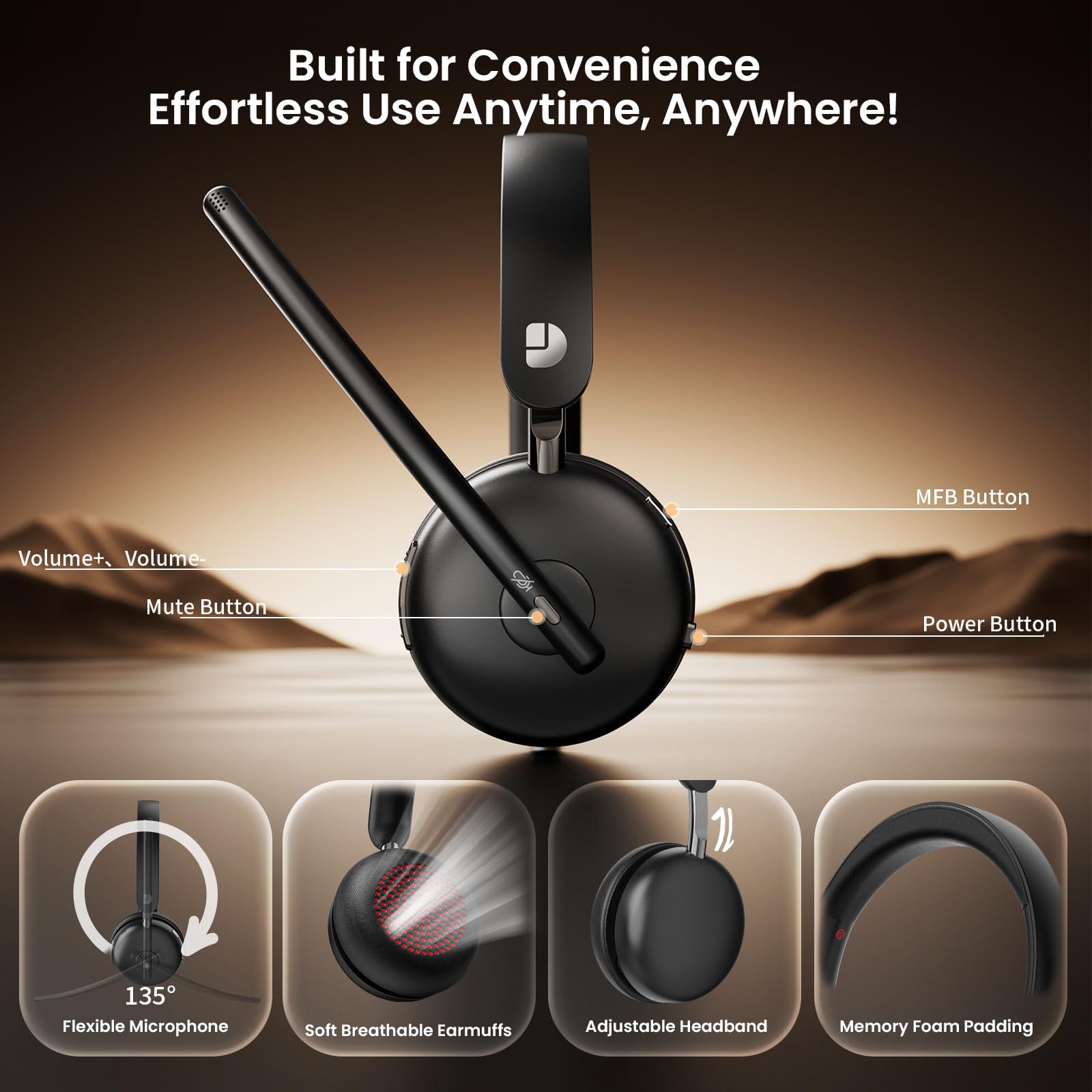 Foldable ear cups for compact storage and travel