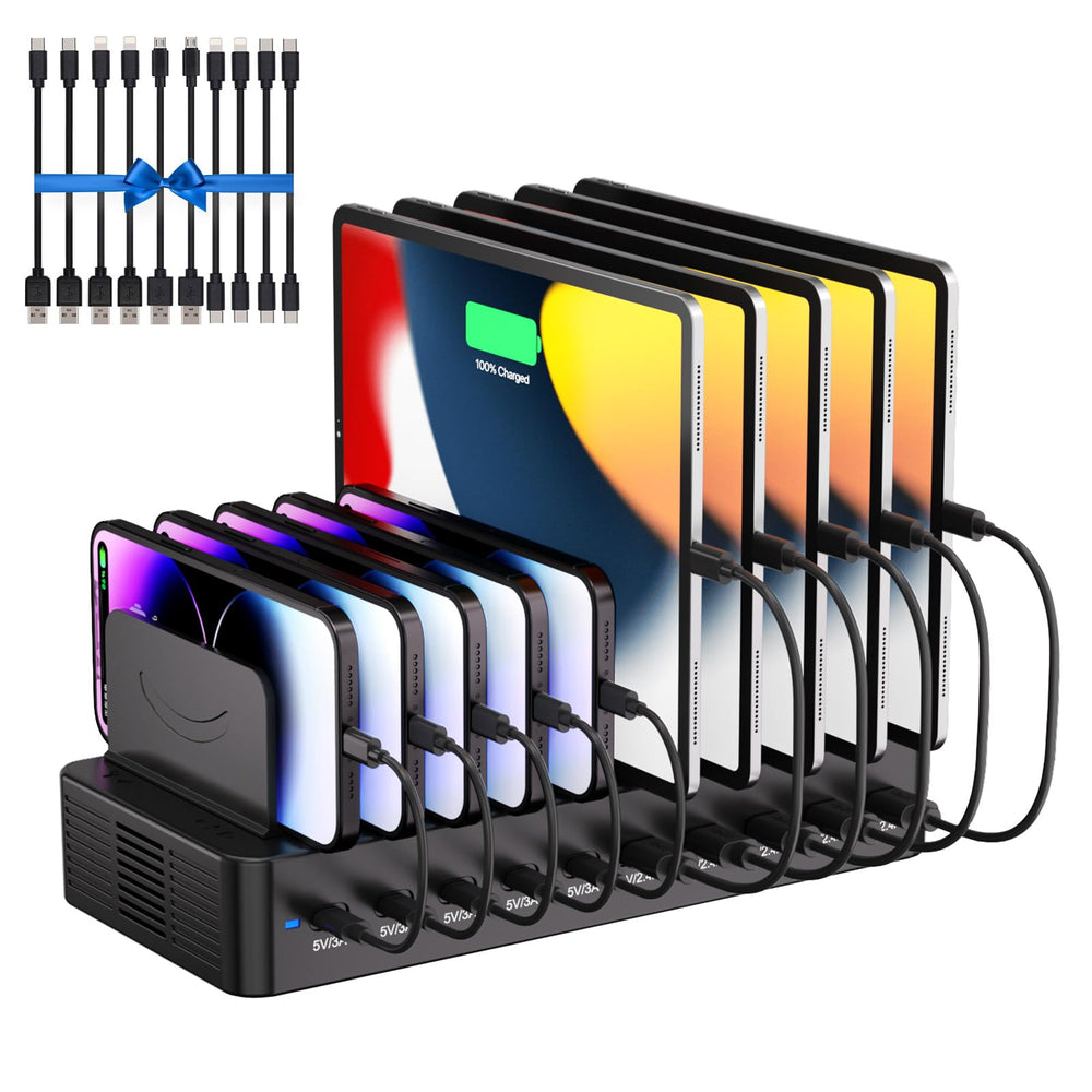Dywcdnice 100W charging station front view, ideal for organized multi-device charging.