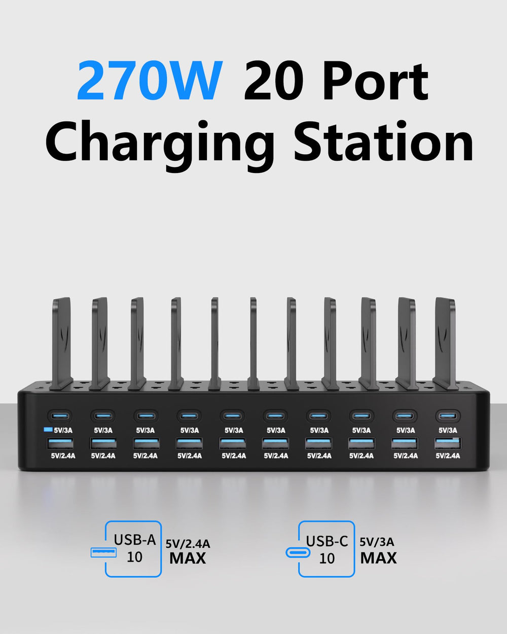 Dywcdnice 270W charging station side view with clutter reducing cable management