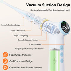 DZDarren electric tonsil stone remover with 8-level suction enables gentle adjustment for comfortable use