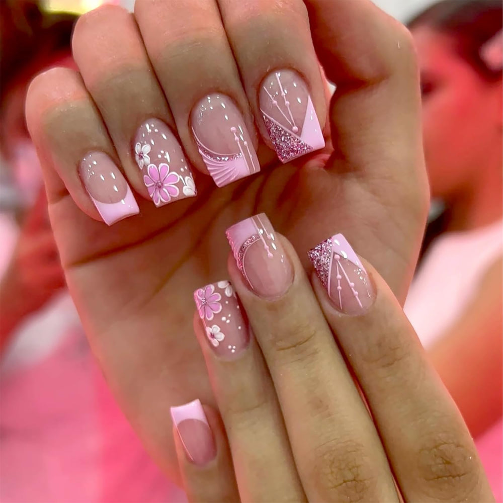DZPGUONIZ cherry-blossom nail design closeup for easy at-home manicure