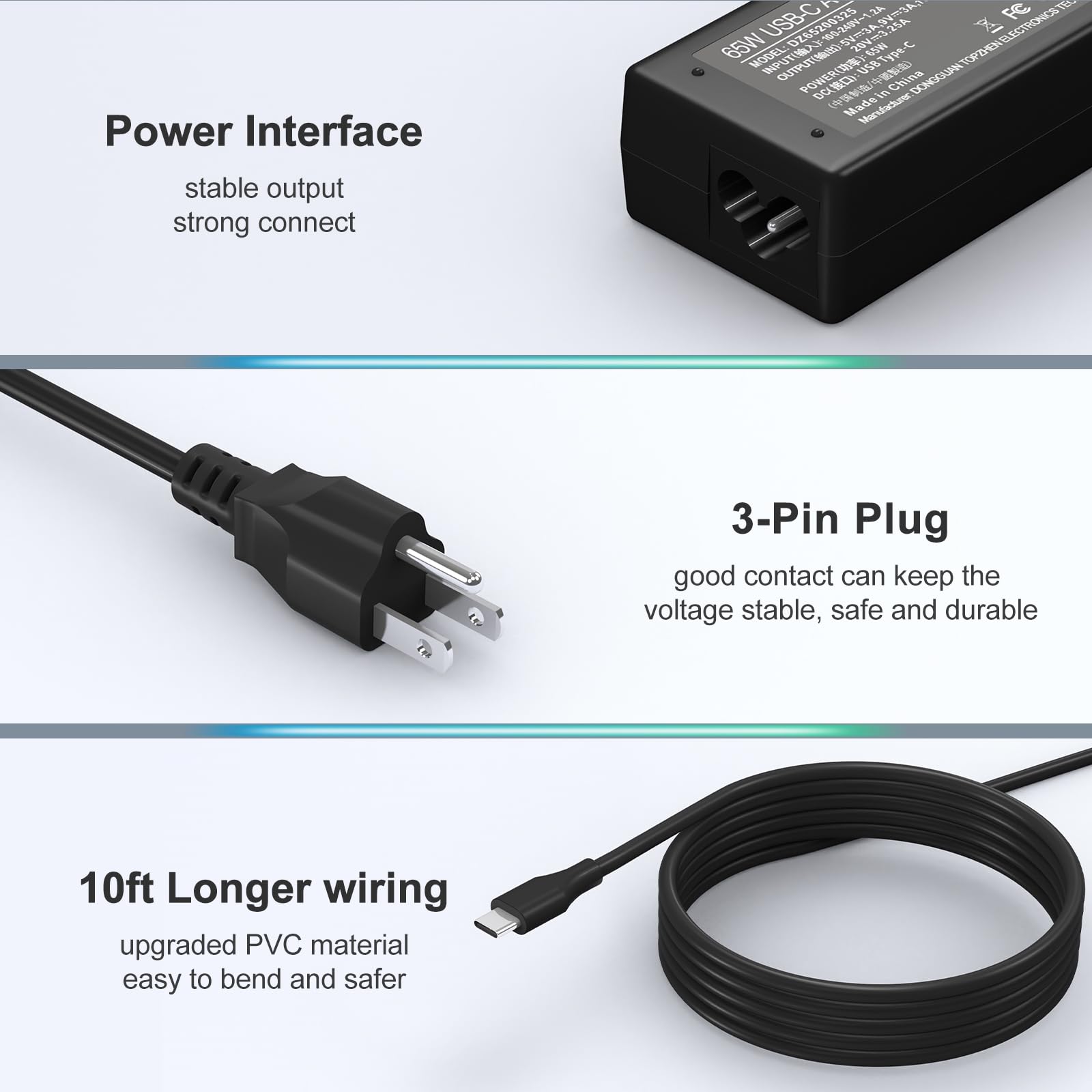 Dzytnsy 65W USB-C PD charging powers modern laptops efficiently.