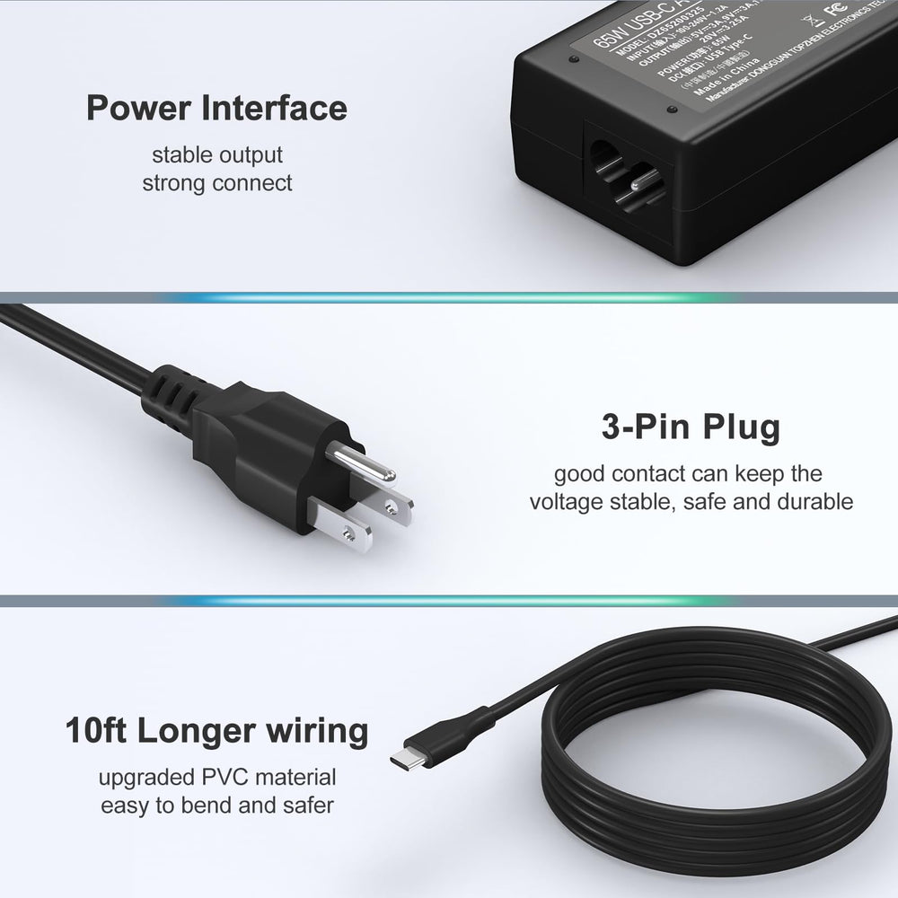 Dzytnsy 65W USB-C PD charging powers modern laptops efficiently.