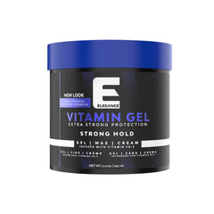 E Elegance Vitamin Gel bottle front for lasting hold and protection