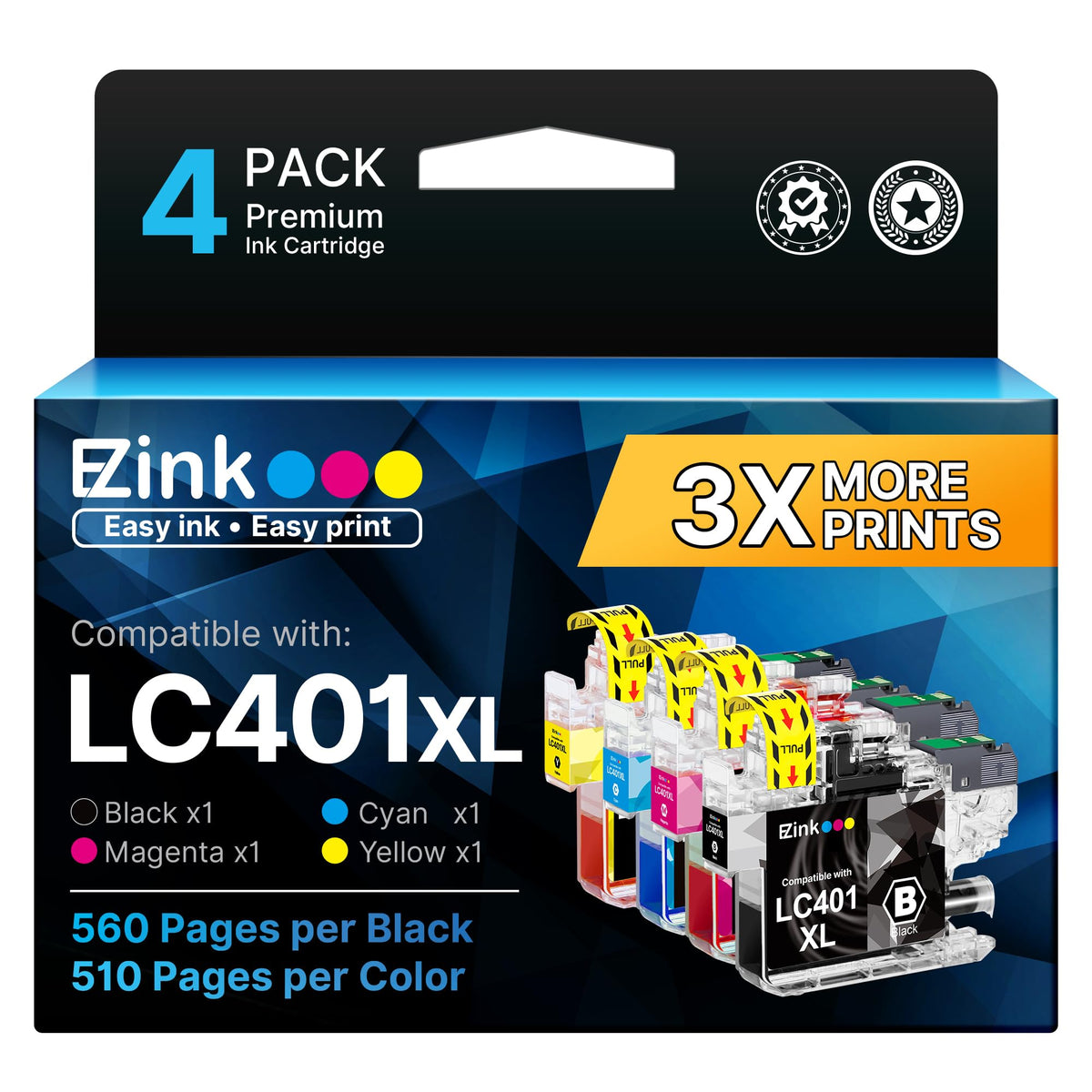 E-Z Ink LC401XL black cartridge for Brother, crisp text on every page