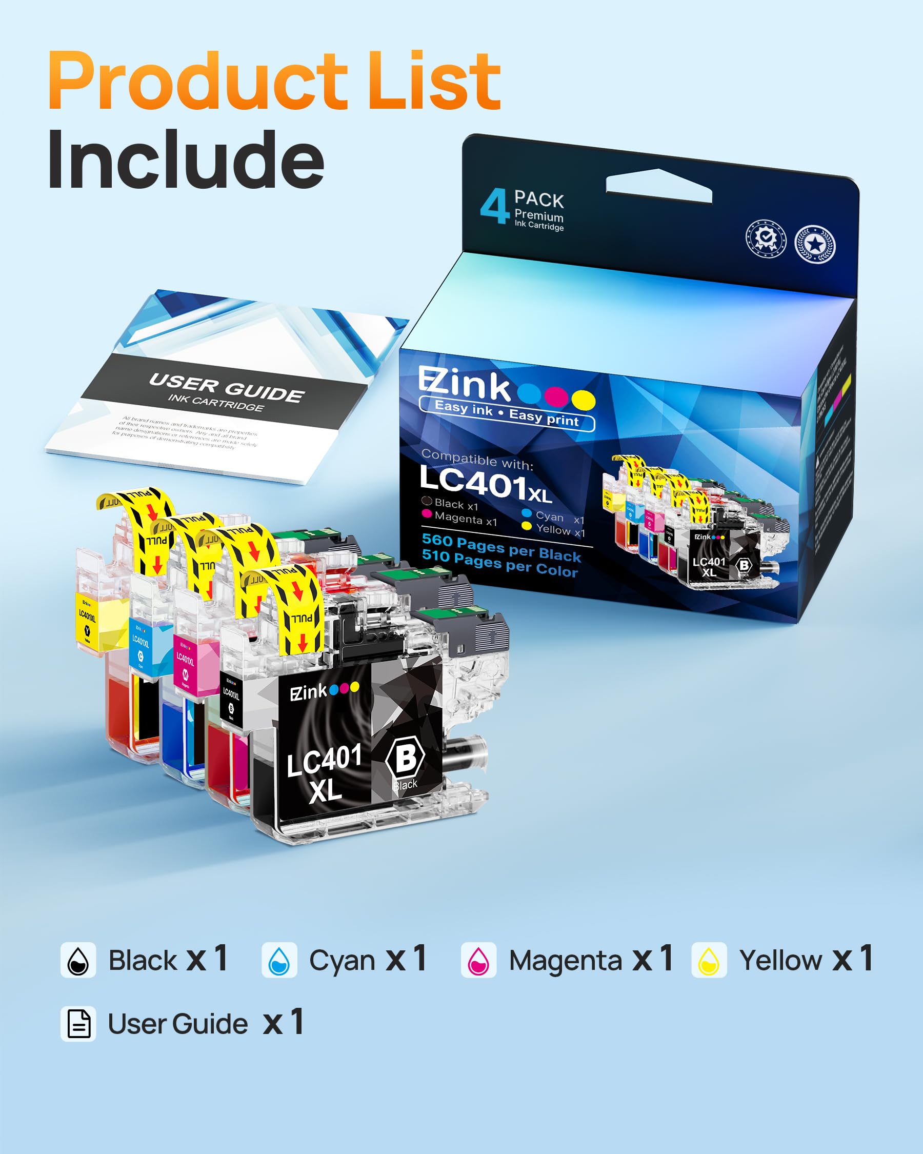 Closeup of E-Z Ink LC401XL packaging showing ink integrity