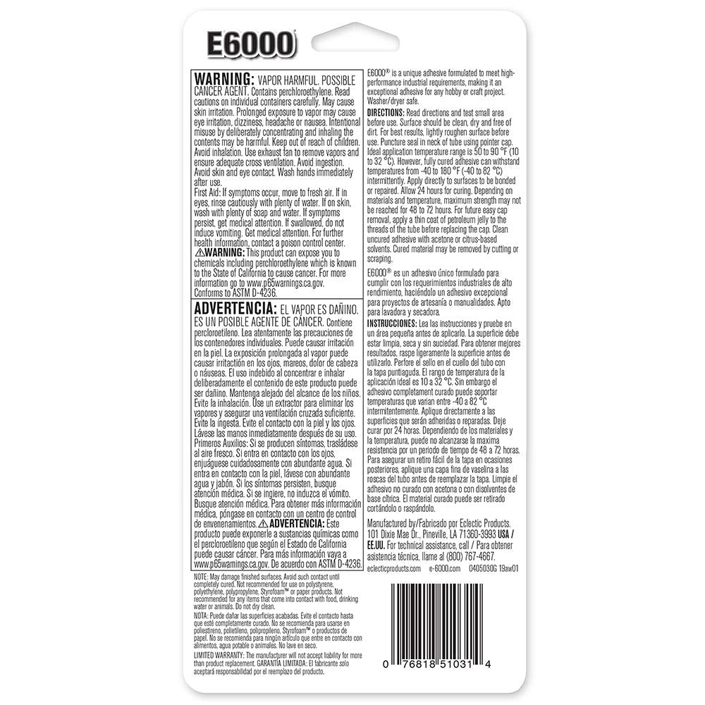 E6000 clear adhesive close-up shows transparent bond suitable for glass and ceramic projects.
