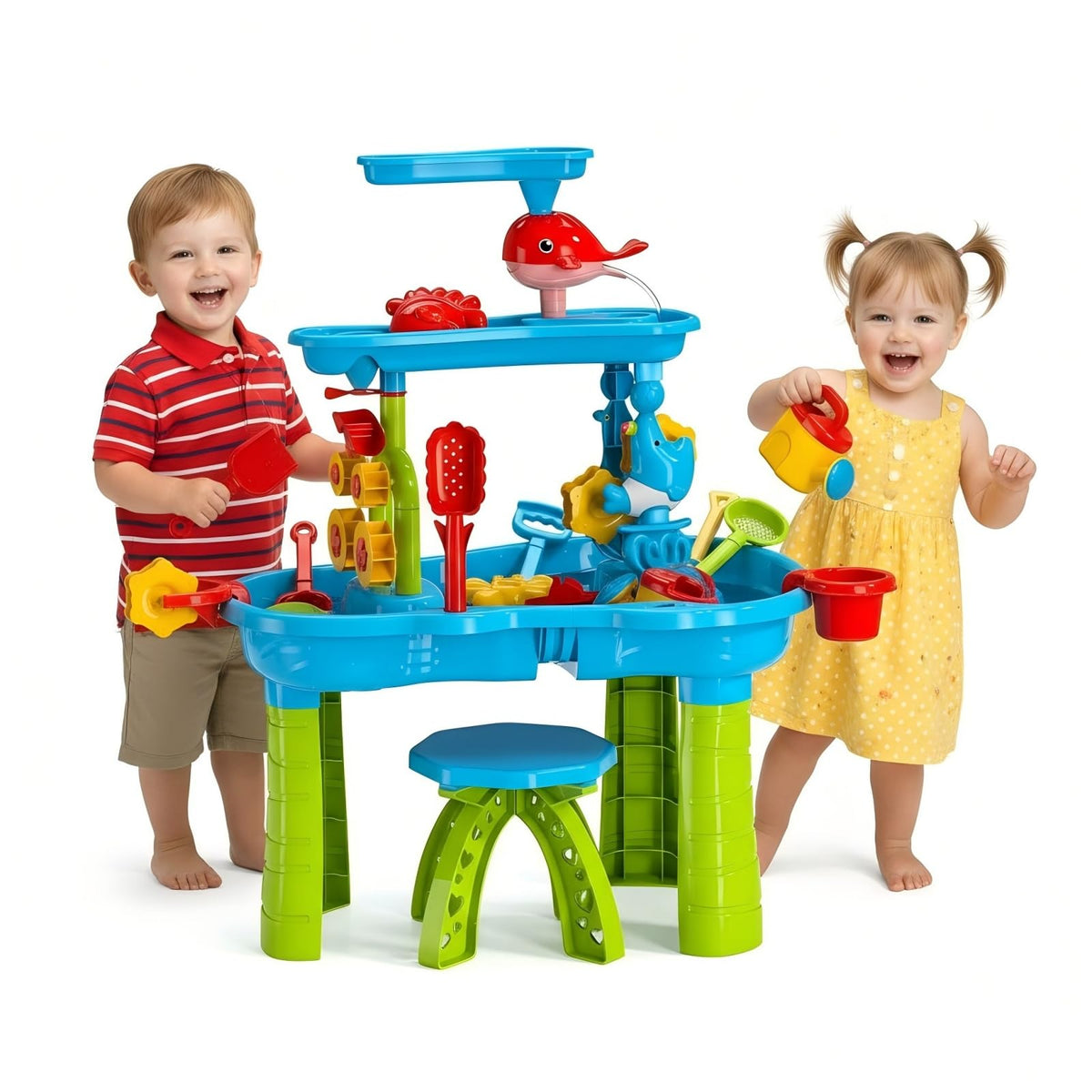 eaacaa Water Table with Chair water wheel engages kids in outdoor sensory play