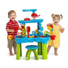 eaacaa Water Table with Chair water wheel engages kids in outdoor sensory play