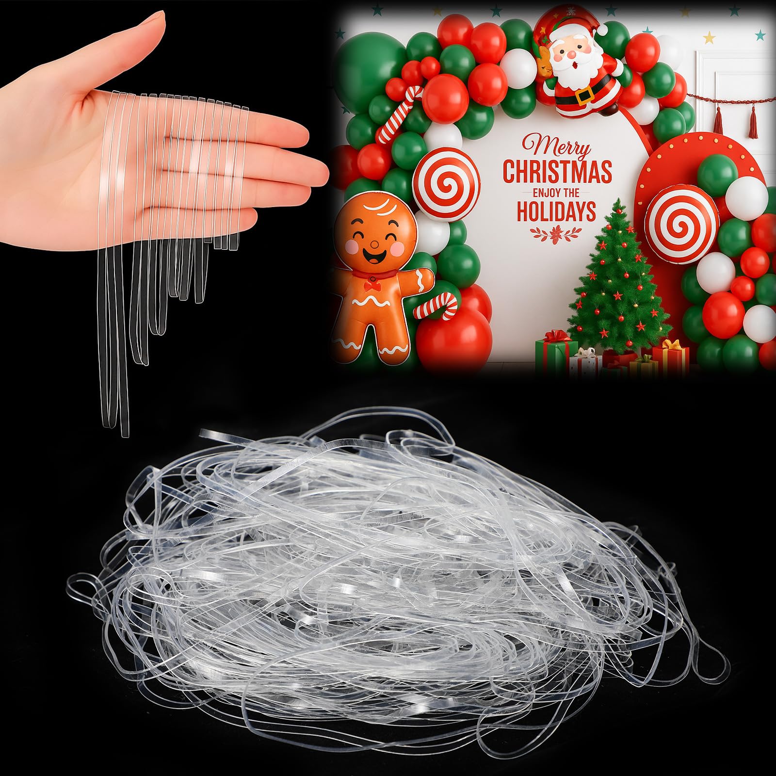 Eaasty clear rubber bands for balloon arch assembly provide invisible, secure connections.
