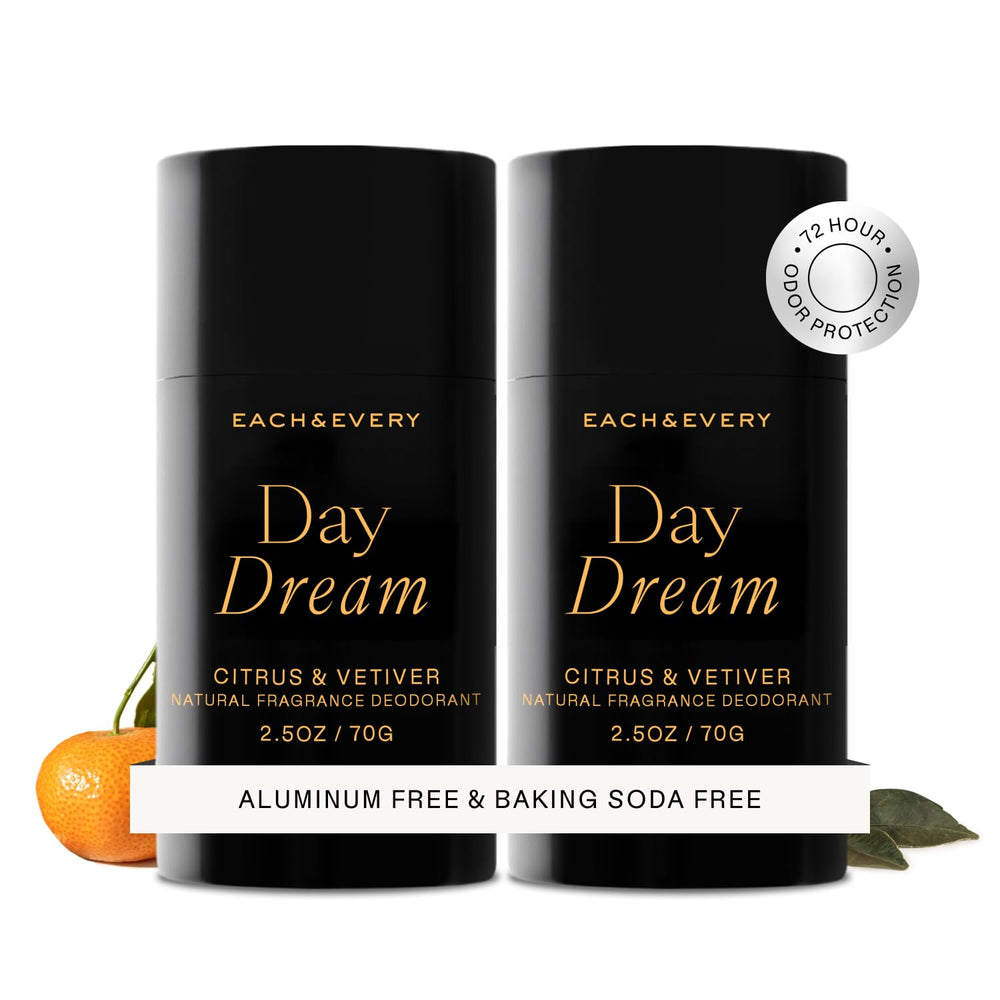 Each & Every aluminum-free deodorant bottle with citrus and vetiver scent