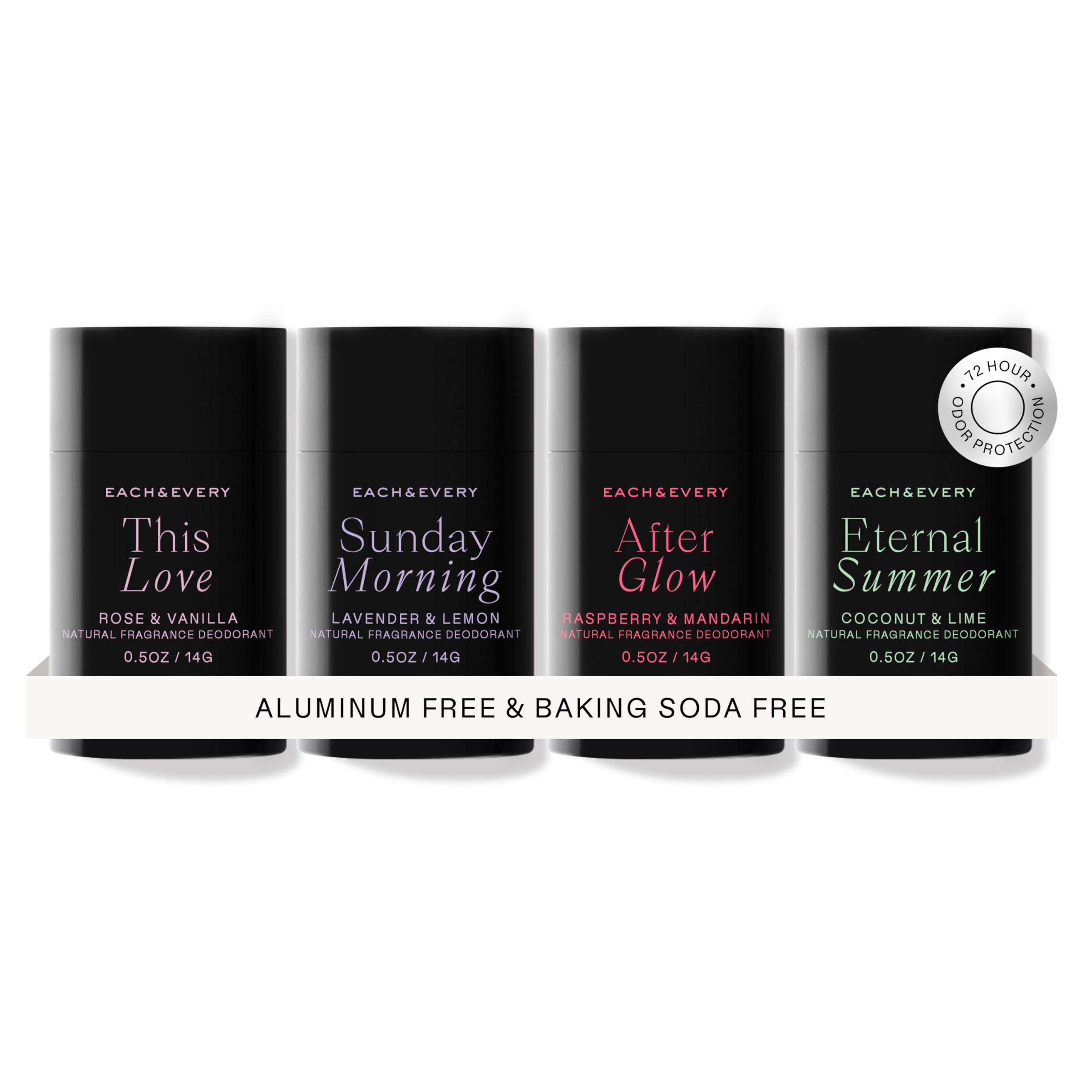 Each & Every Raspberry and Mandarin deodorant stick for daily freshness and all-day odor control.