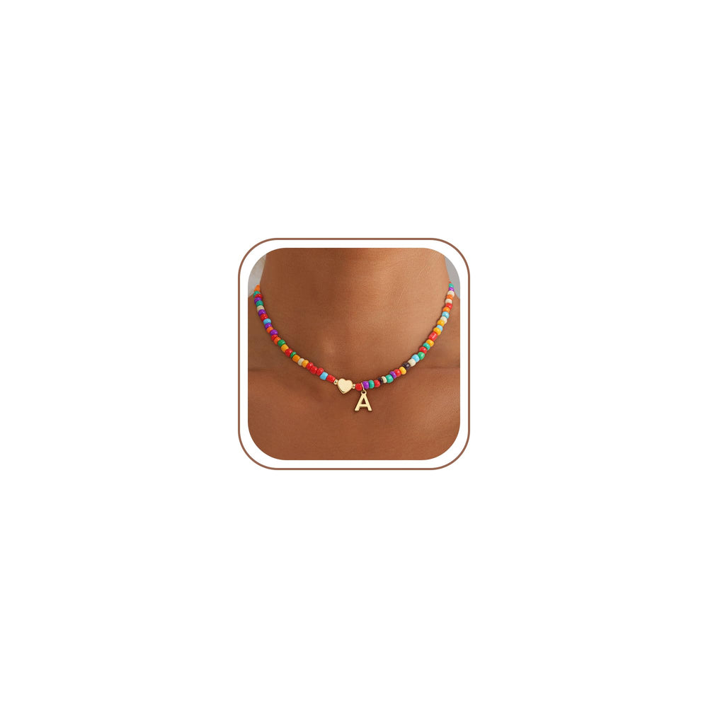 Eaciy letter A initial necklace with colorful beads for everyday style
