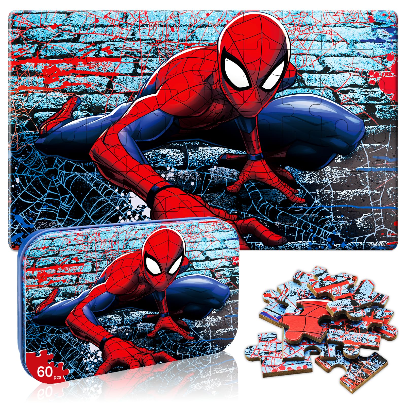 Eagarch 60-piece puzzle in a metal box for easy storage.