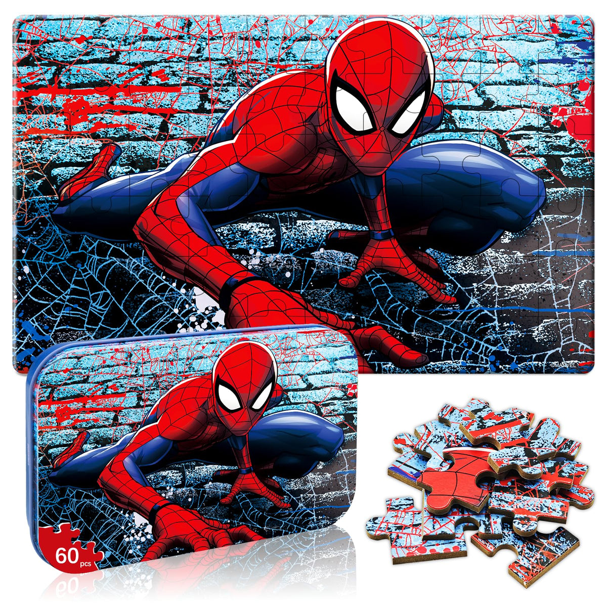 Eagarch 60-piece puzzle in a metal box for easy storage.