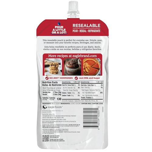 Eagle Brand Sweetened Condensed Milk resealable pouch shown.