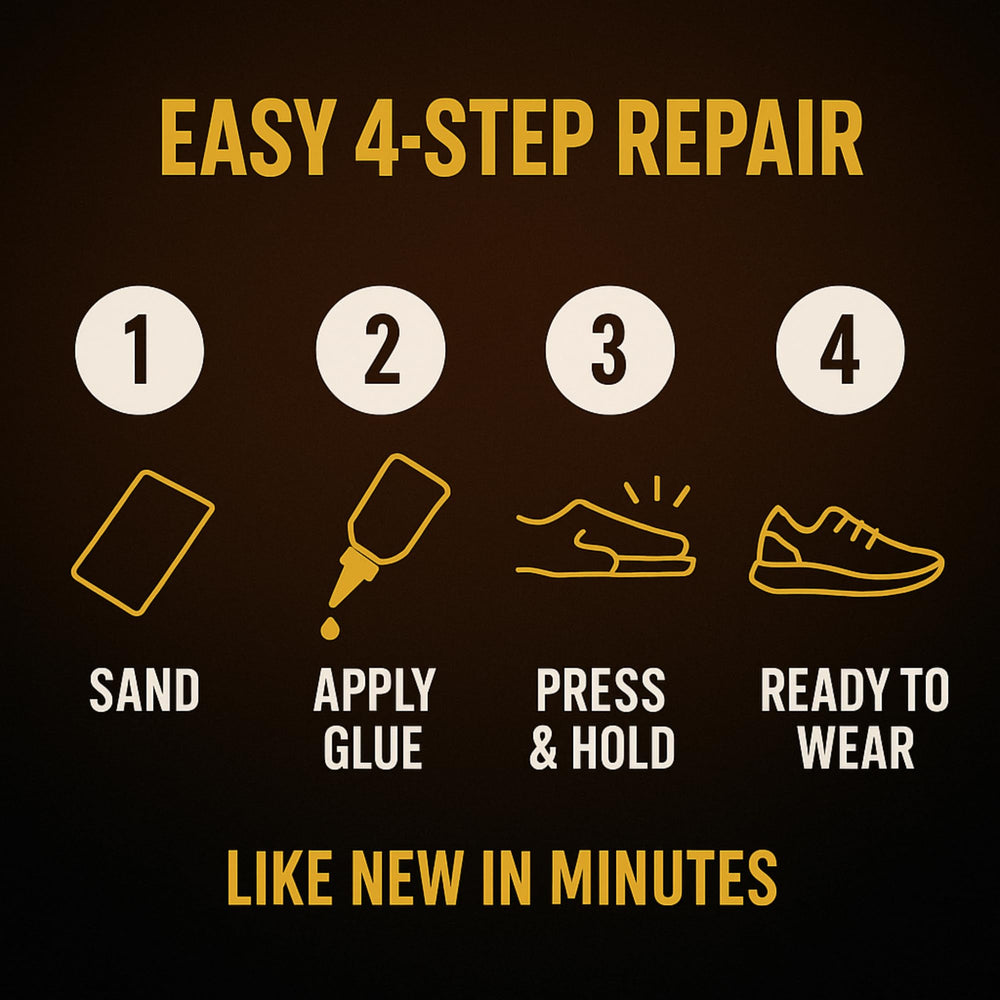 Eagle leather and rubber shoe glue restores worn soles.