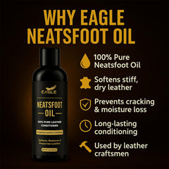 Eagle Neatsfoot Oil label-front highlights premium leather care
