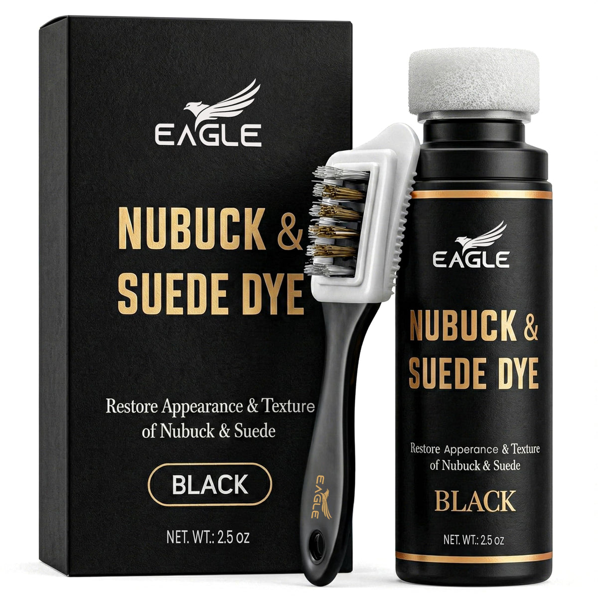 Eagle Nubuck and Suede Dye with applicator applies even black color to suede.