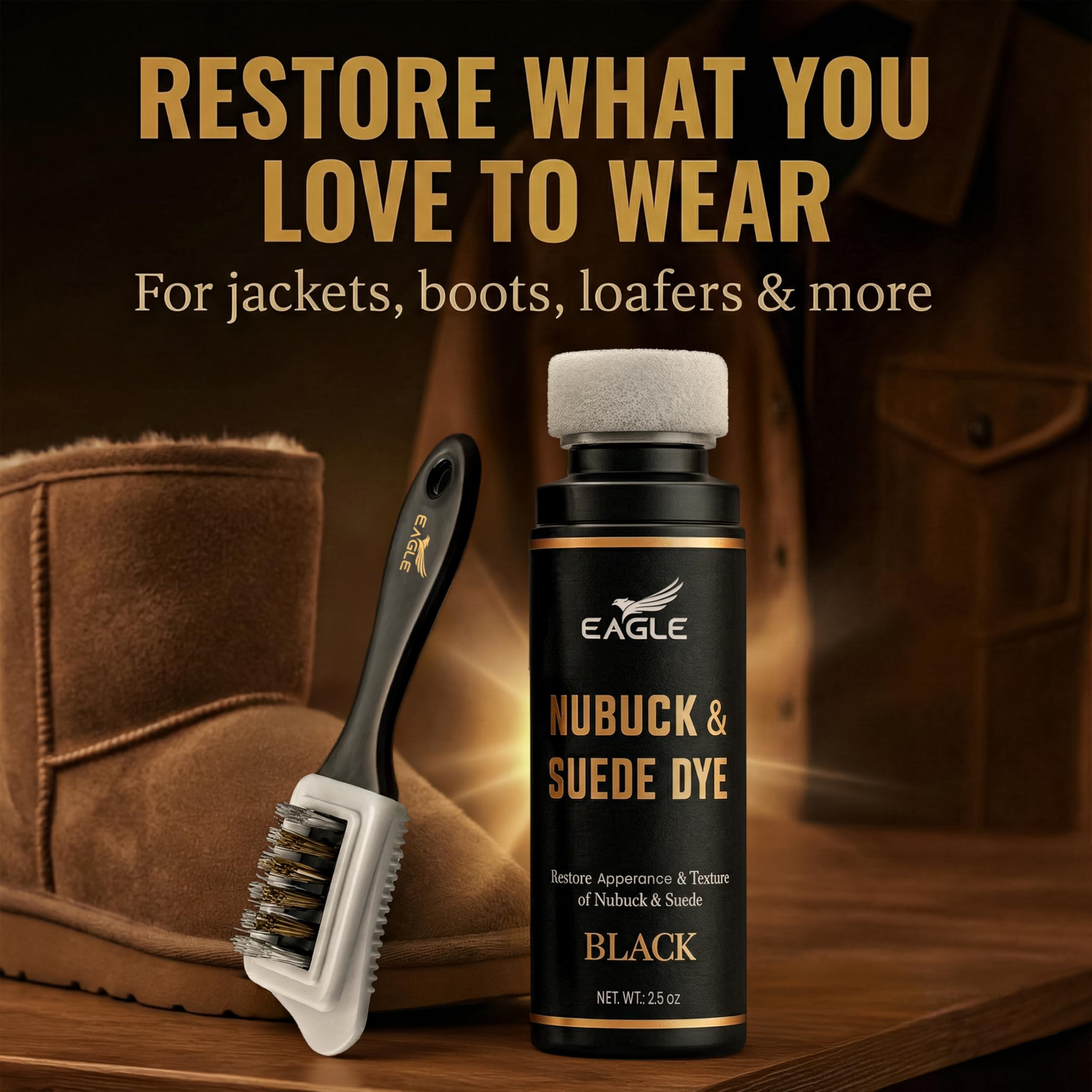 Eagle Nubuck and Suede Dye colors and conditions to help prevent fading.