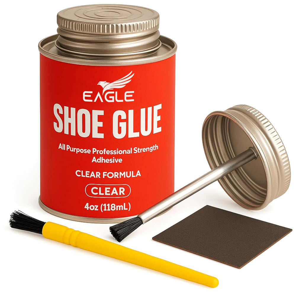 Eagle Shoe Cement being applied for heavy-duty sole repair.