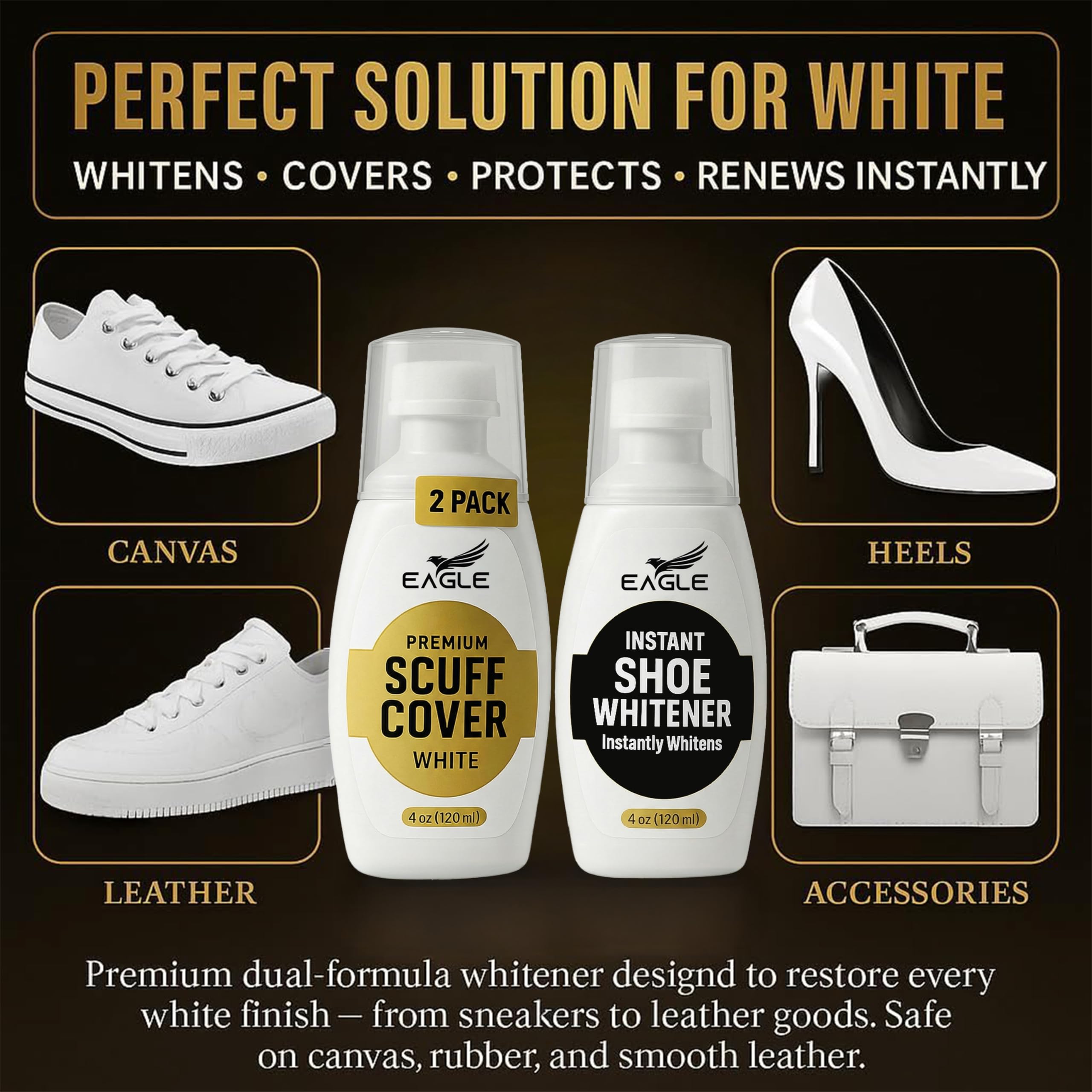 Smooth-blend whitener application on sneakers from Eagle Whitener
