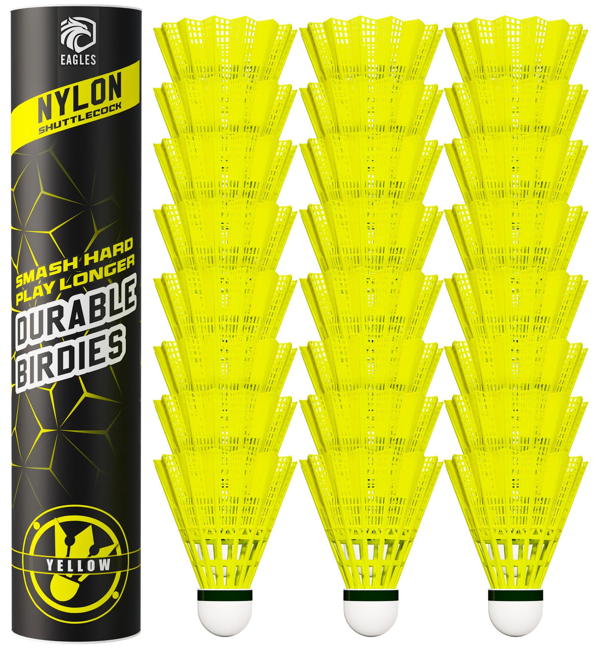 EAGLES badminton birdies yellow 6-pack for reliable indoor and outdoor practice.