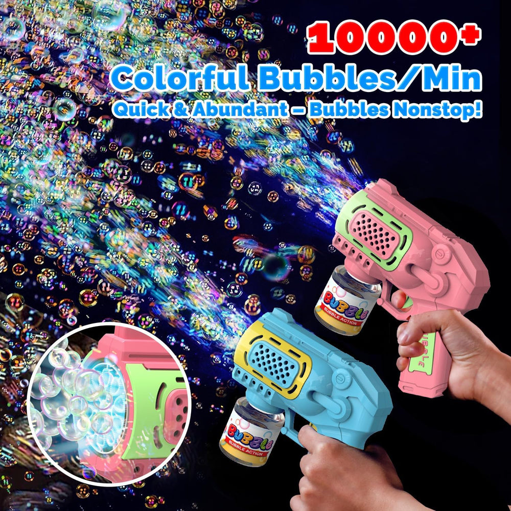 EagleStone bubble gun shows 360° leak-proof design for mess-free play.
