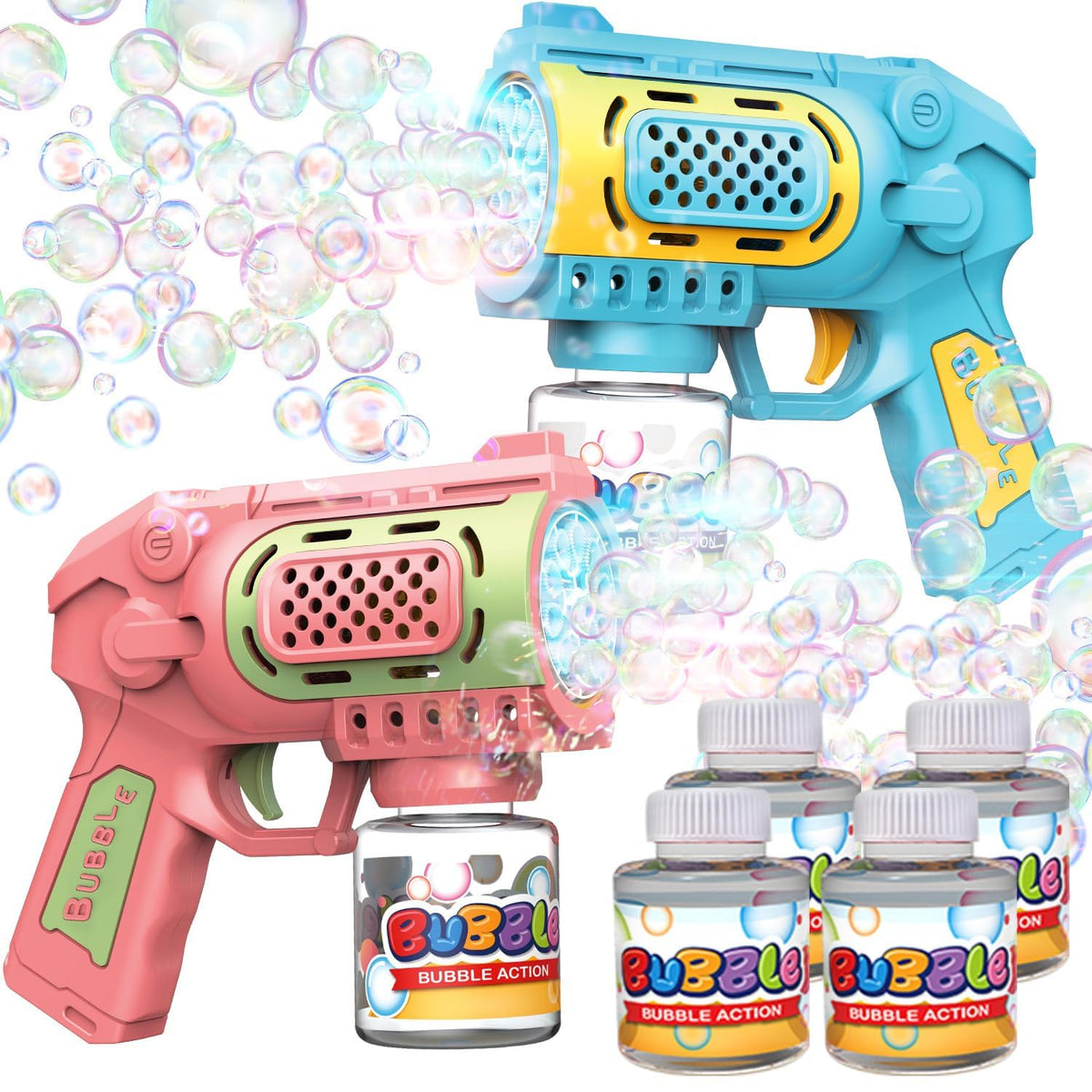 EagleStone Bubble Gun in action outdoors creates colorful backyard bubbles.