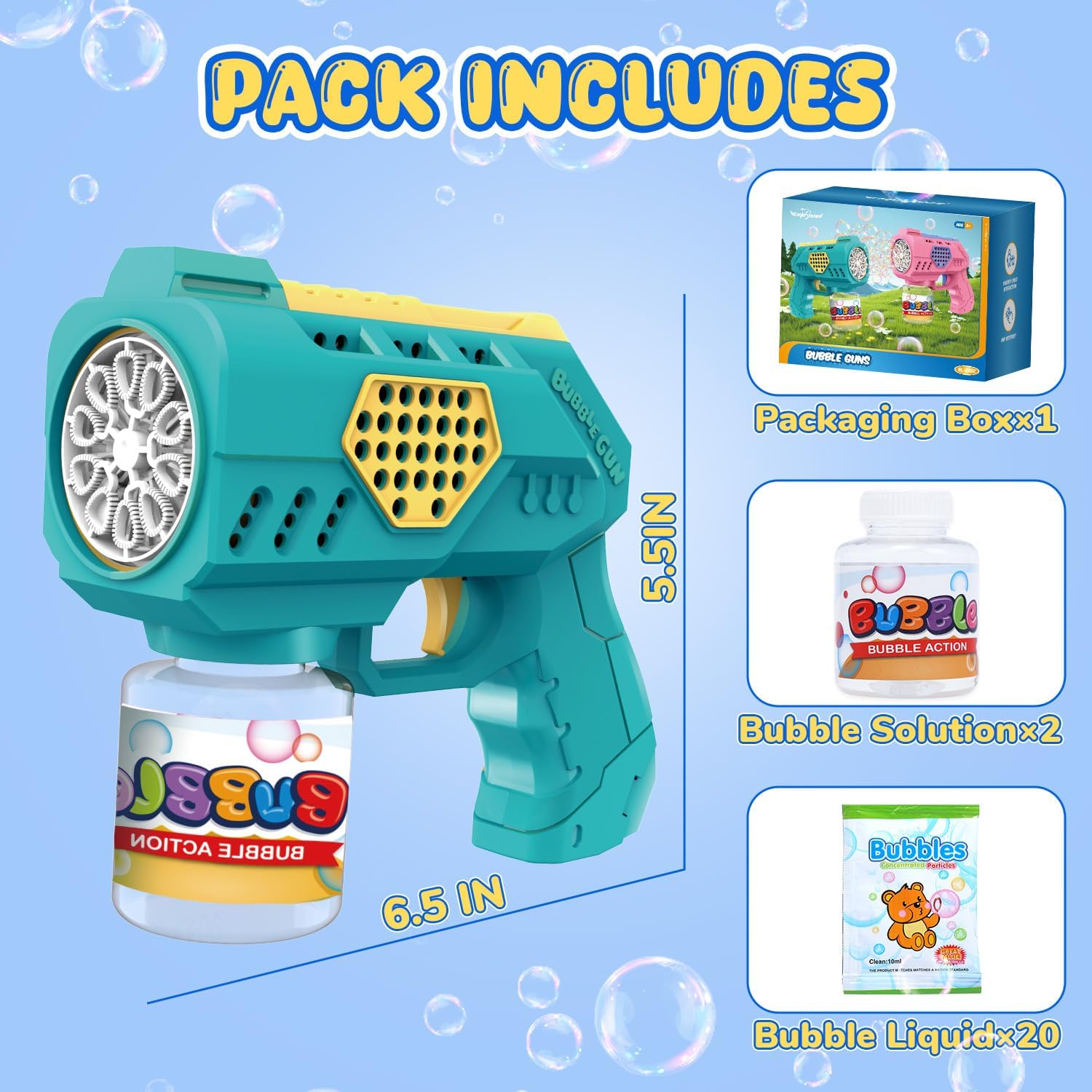 EagleStone bubble guns with LED glow for evening play