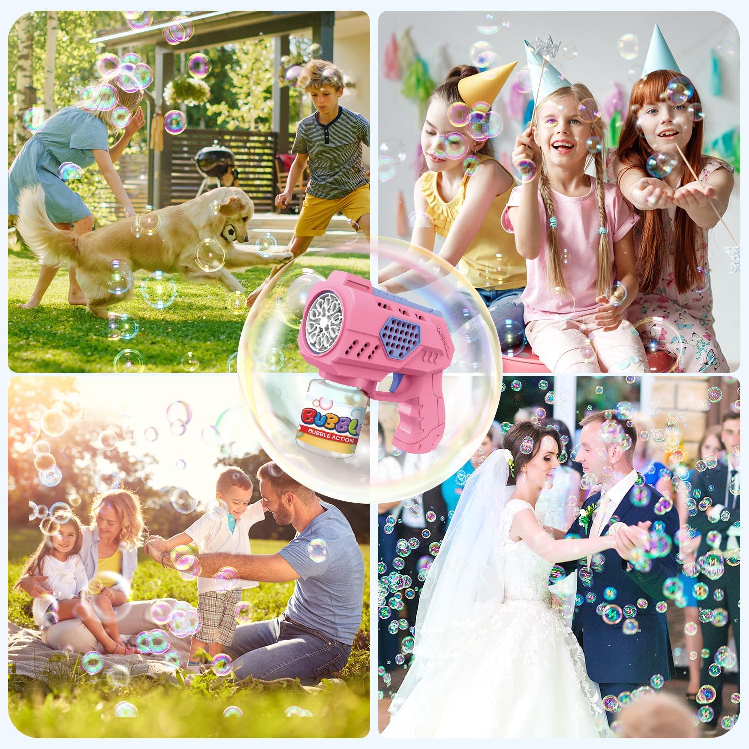 Bubble guns used as festive party favors at a celebration