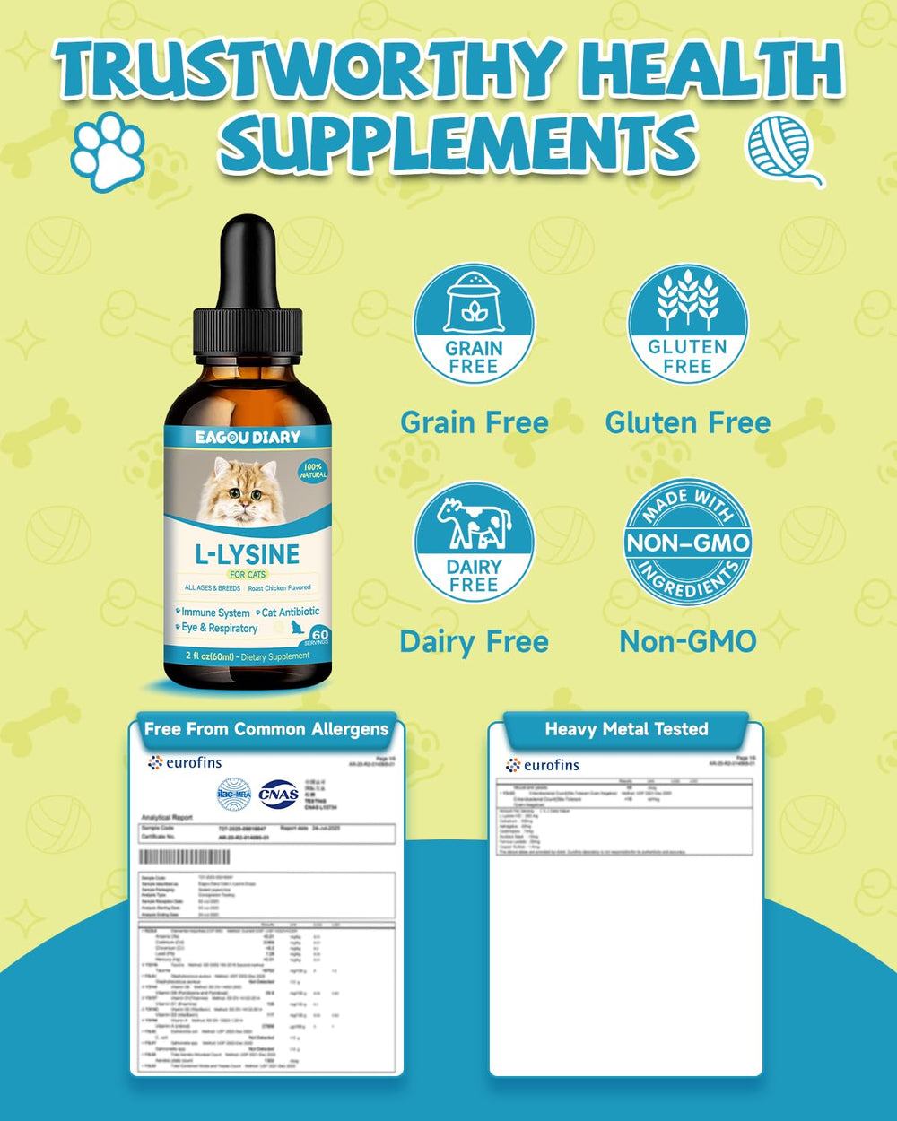 Eagou Diary L-Lysine immune-support drops for feline wellness