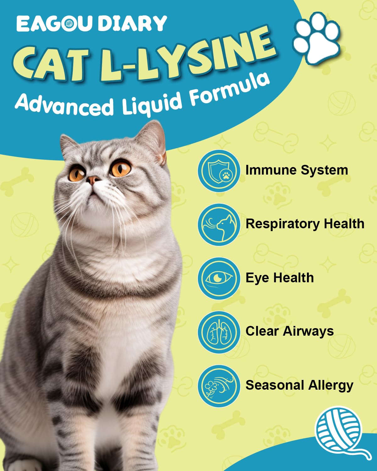 Eagou Diary L-Lysine roast chicken flavor bottle label close-up, palatable supplement