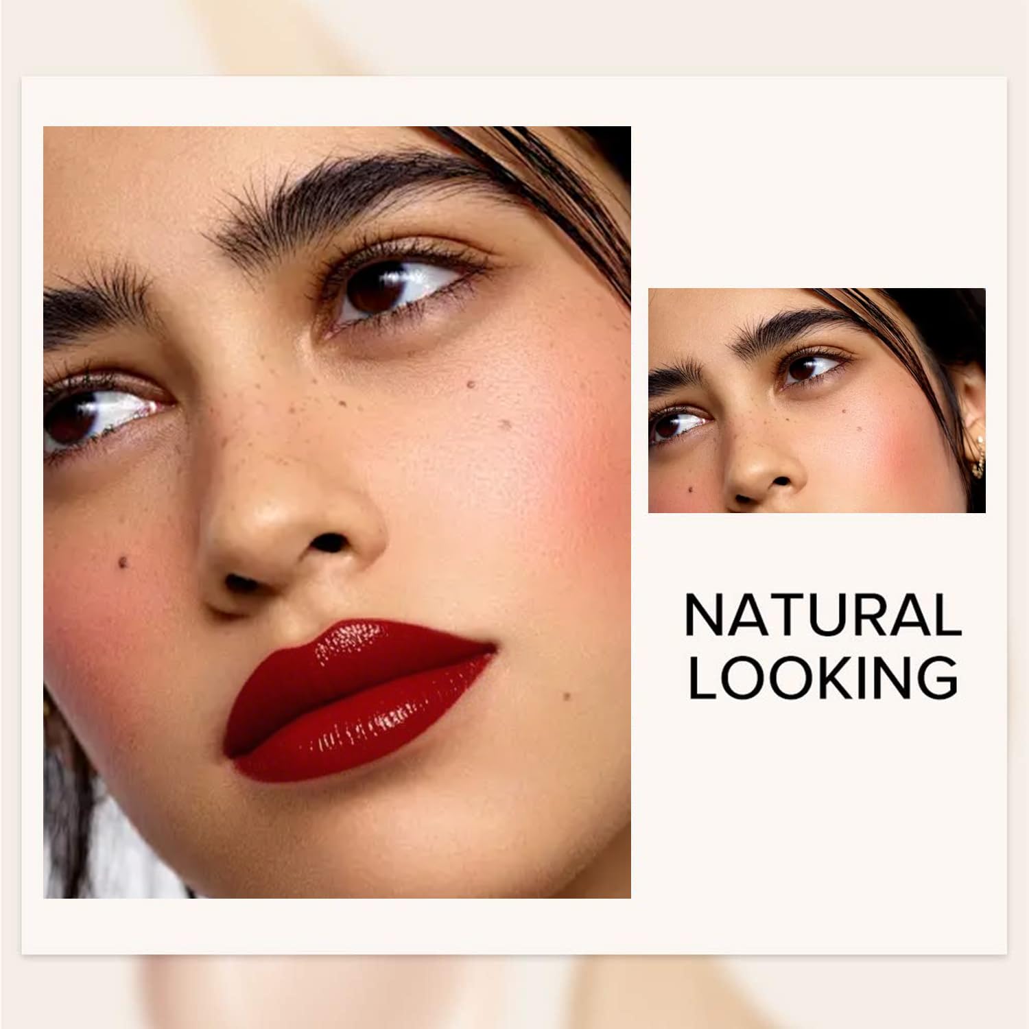 Eakroo lip tint coral shade on cheeks for warmth