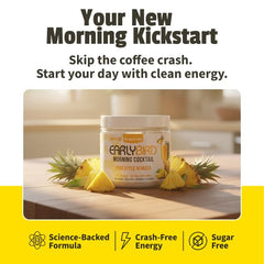 EarlyBird Pineapple Mimosa ingredients-closeup features natural caffeine and electrolytes