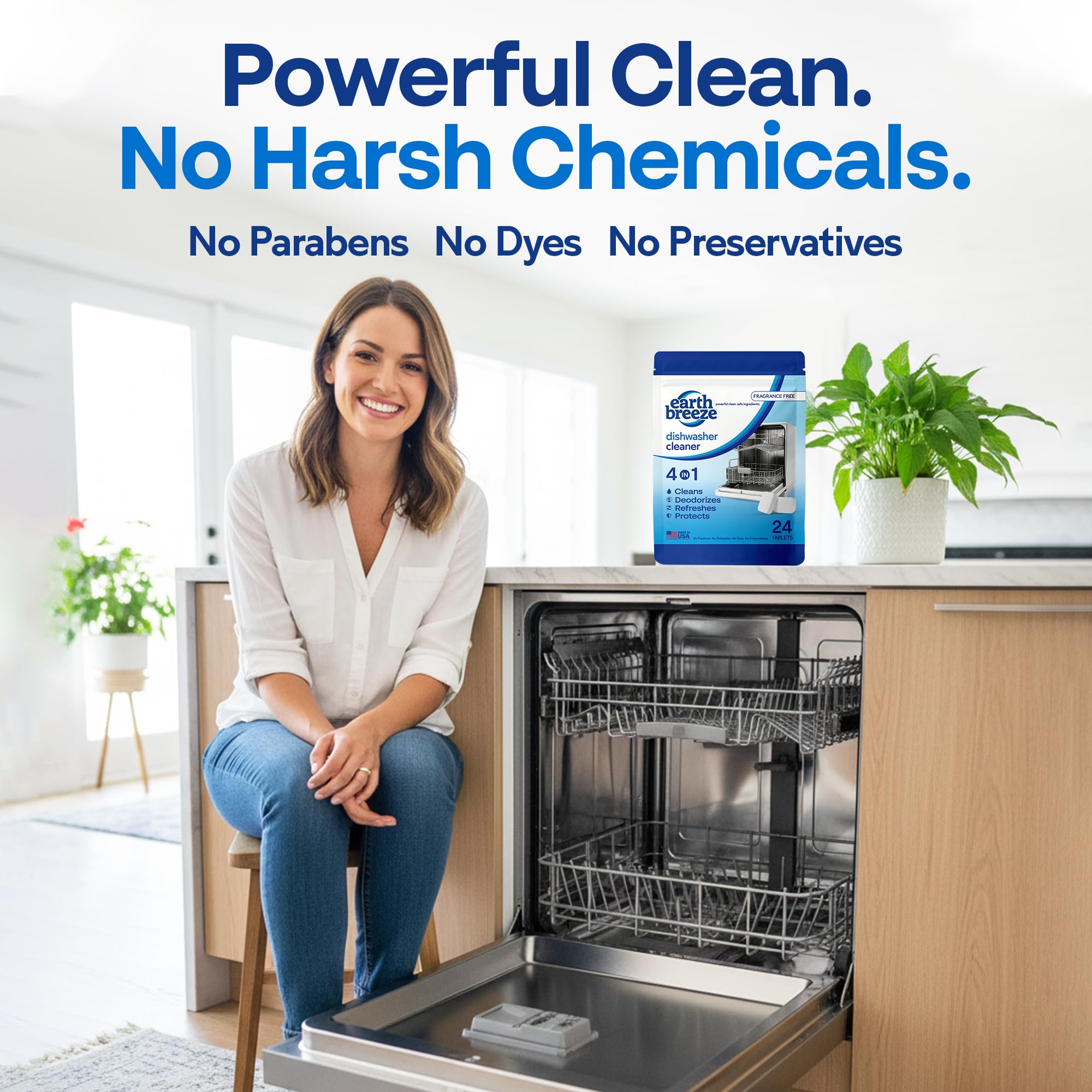 Earth Breeze cleaner tablet during empty cycle for a deep clean and buildup removal.