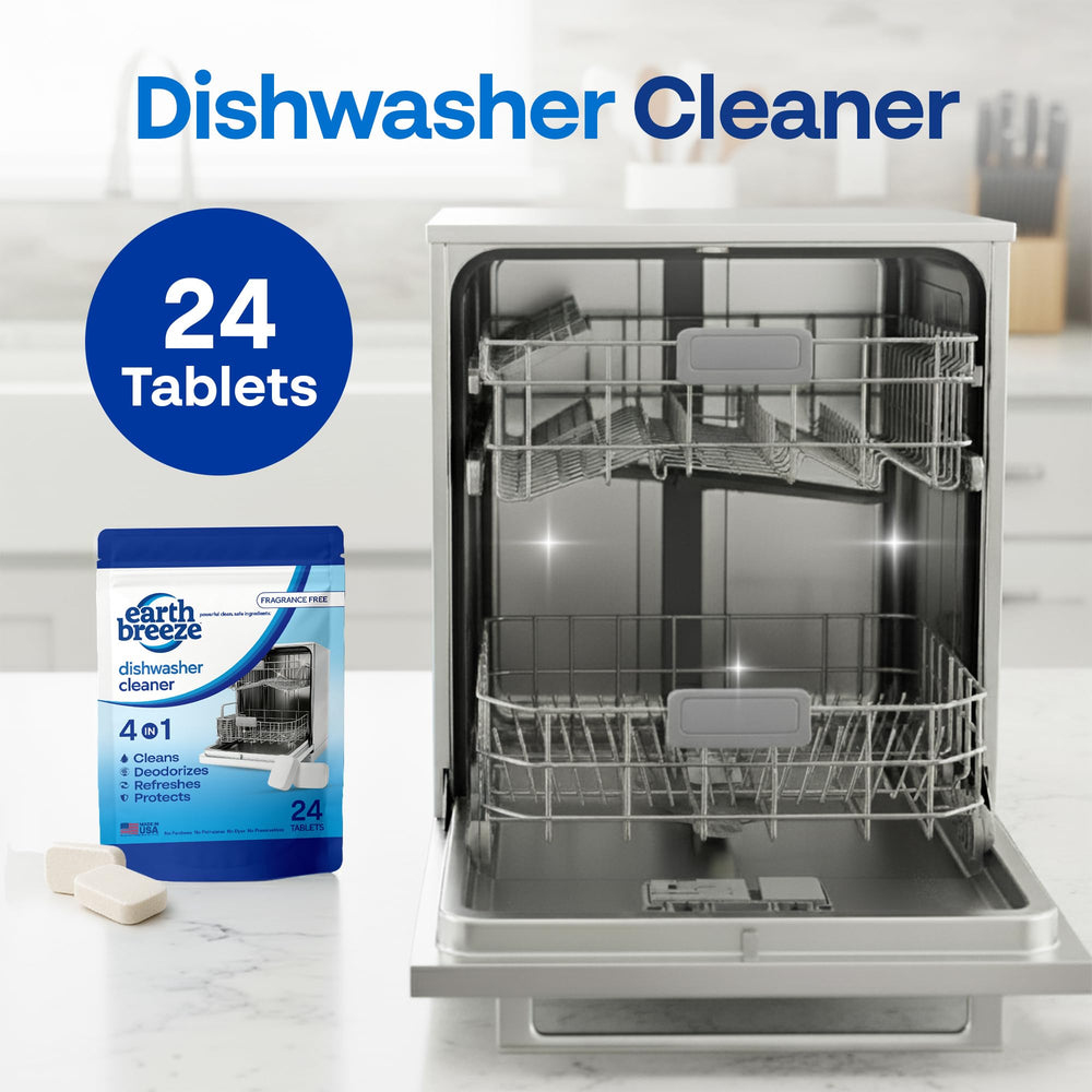 Earth Breeze cleaner tablet helps neutralize interior odor for a fresher dishwasher.