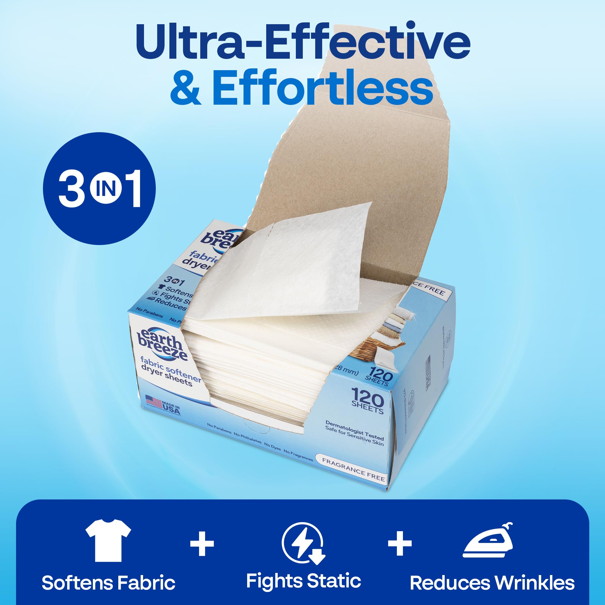Earth Breeze dryer sheet provides gentle softening action for everyday laundry.