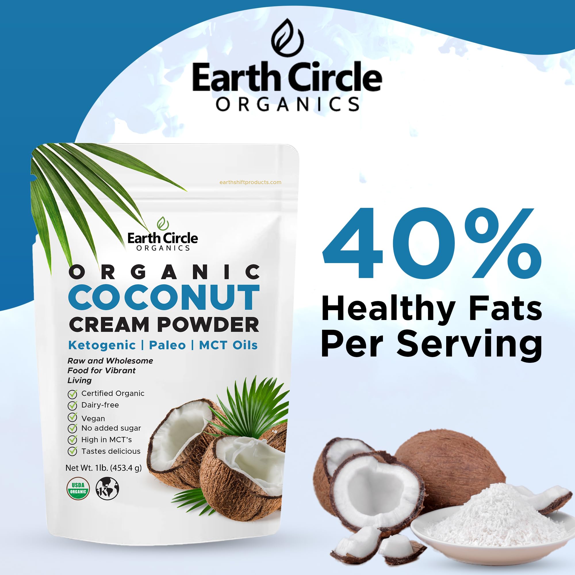 Earth Circle Organics coconut milk powder in resealable pack for freshness