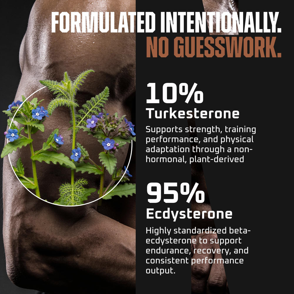 Closeup of Earth Elixir Turkesterone & Ecdysterone capsules highlighting potency