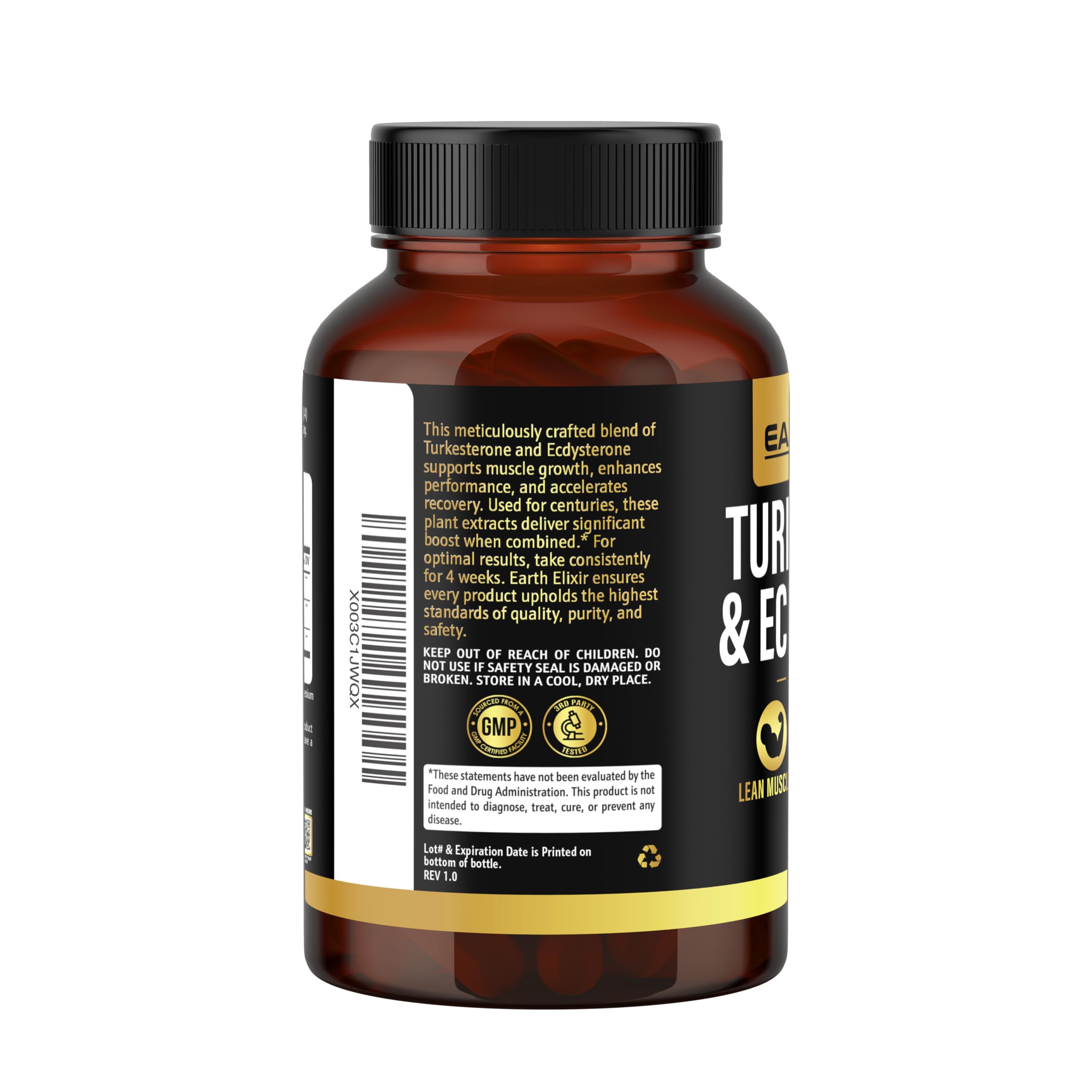 Third-party testing seal on Earth Elixir Turkesterone & Ecdysterone packaging for credibility