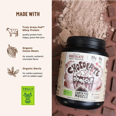 Earth Fed Muscle Shakeup whey scoop closeup highlights high protein per serving