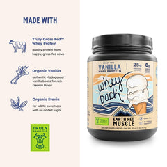 Label close-up highlighting 25g protein and clean ingredients