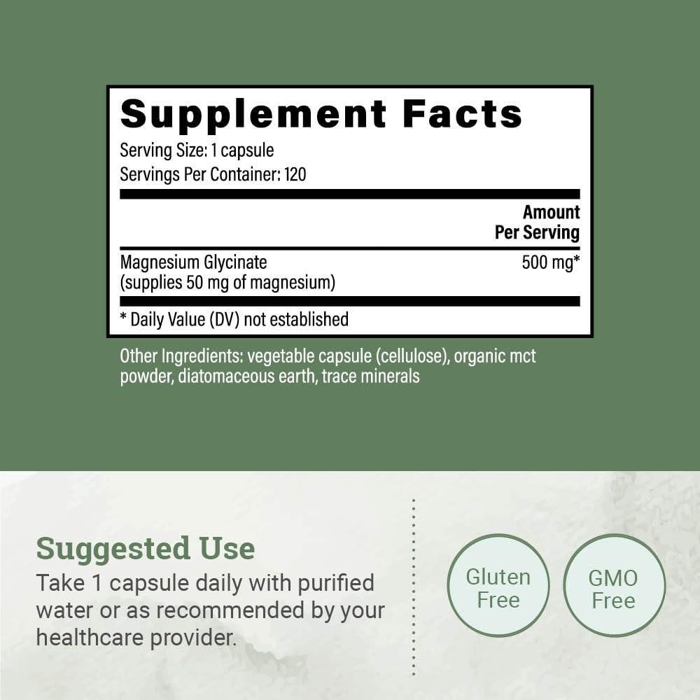 Earth Harmony Naturals vegan magnesium glycine capsules in supportive packaging
