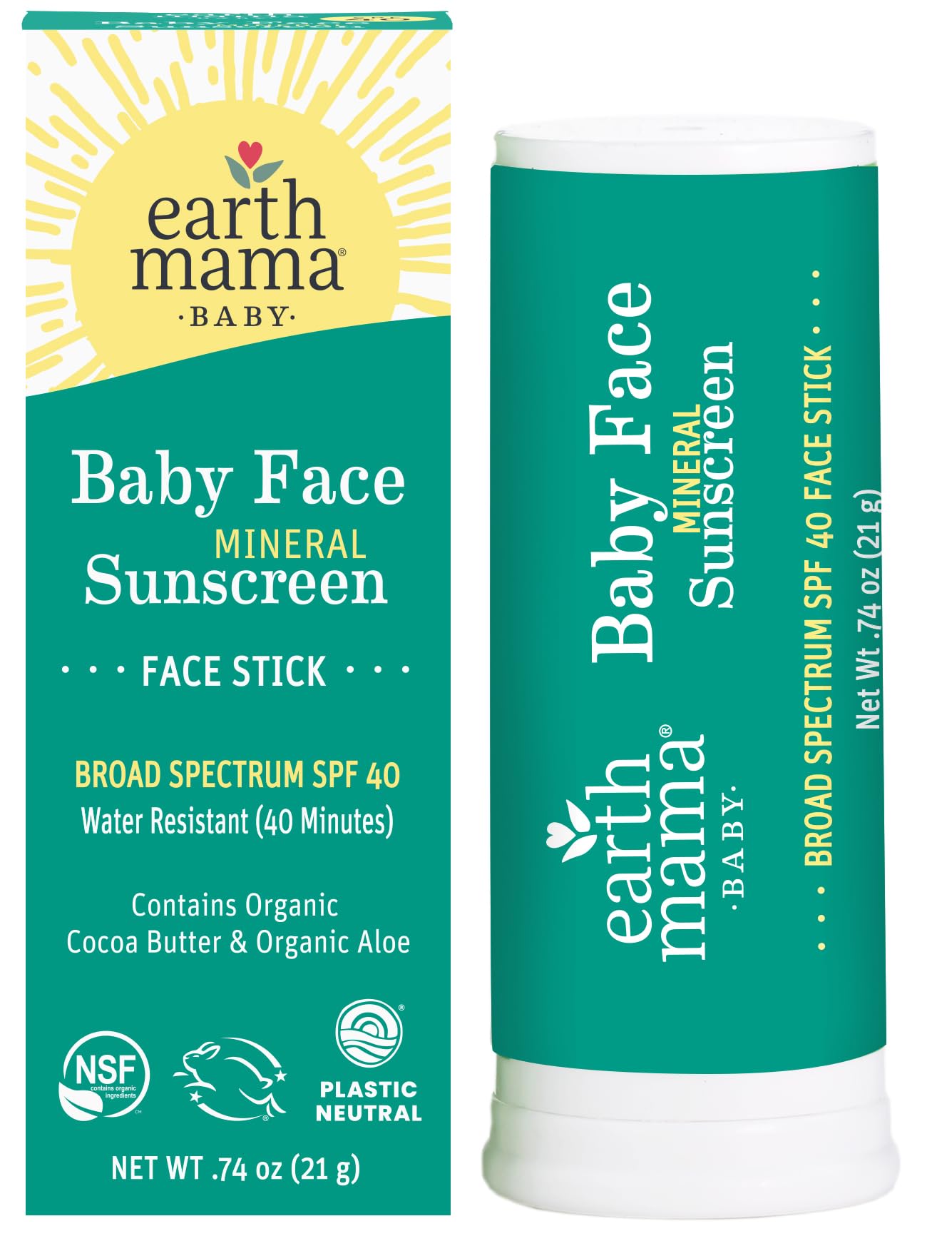 Earth Mama Baby Face Mineral Sunscreen Stick application close-up showing even coverage for gentle skin.