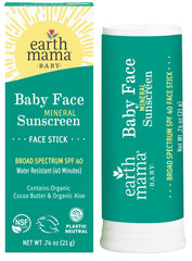 Earth Mama Baby Face Mineral Sunscreen Stick application close-up showing even coverage for gentle skin.