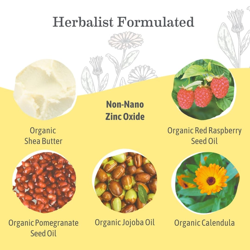 Creamy spread of Earth Mama Mineral Sunscreen Lotion on skin for quick blending