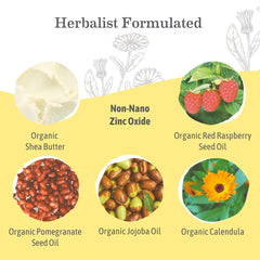 Creamy spread of Earth Mama Mineral Sunscreen Lotion on skin for quick blending