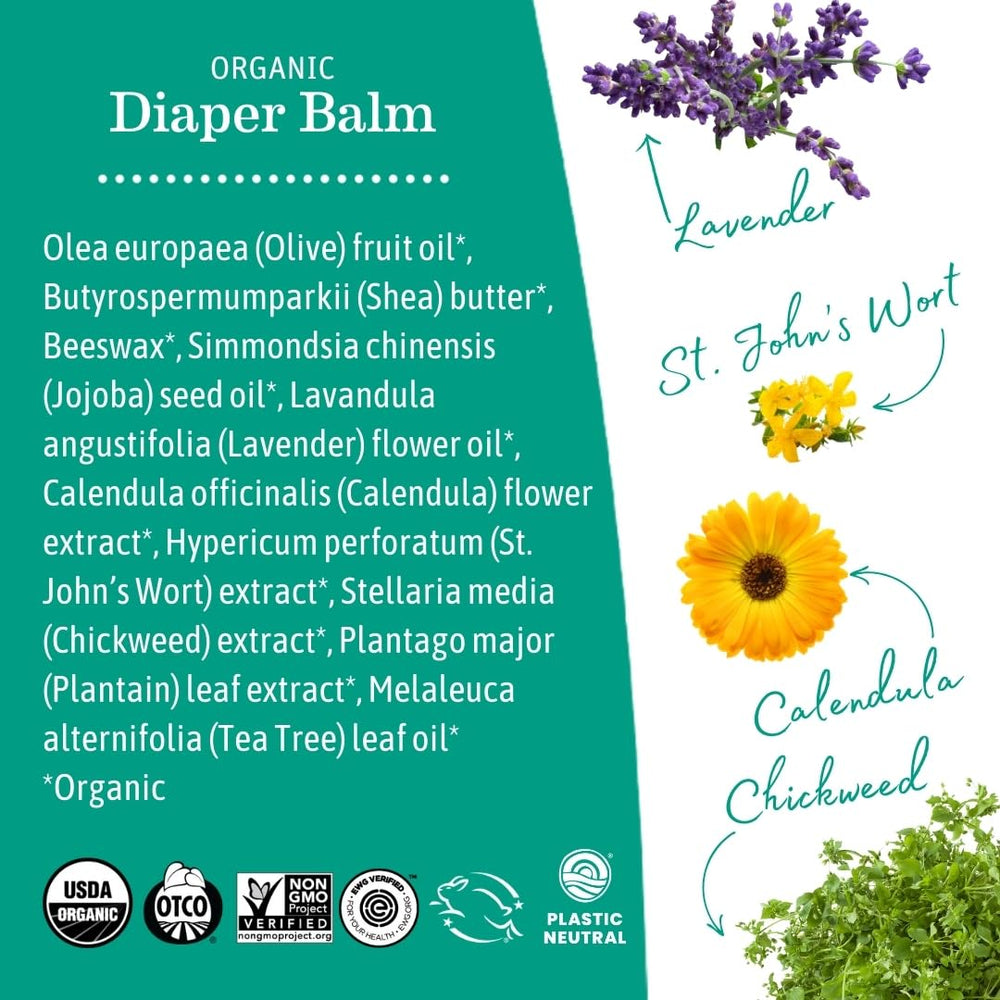 Earth Mama Diaper Balm chickweed-herbs mix supports skin comfort during changes.